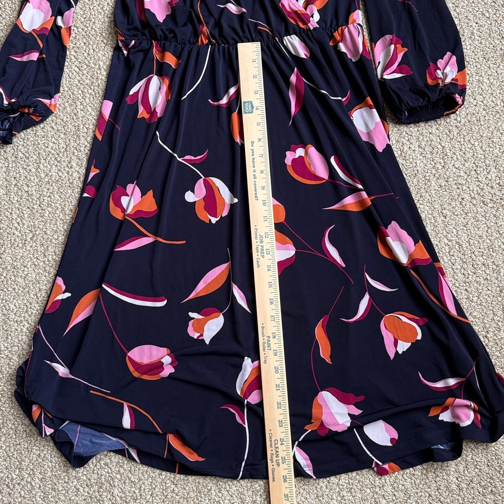 London Times Navy and Pink Floral Long Sleeve Dress - Picture 4 of 5
